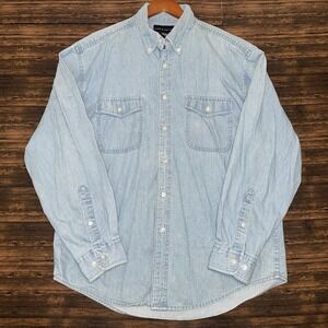 Croft & Barrow Blue Denim Button Up Long Sleeve Light Wash Men's Size M Workwear